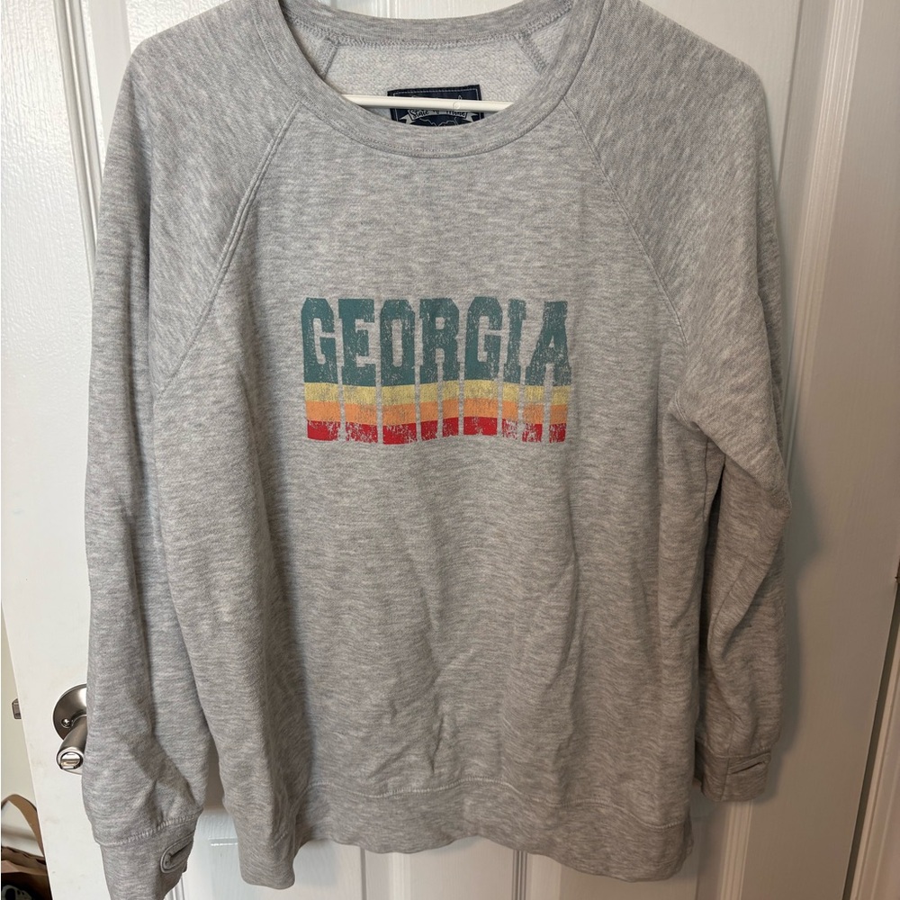 Georgia Graphic Crewneck Sweatshirt - Heather Gray with Teal/Yellow/Red Print